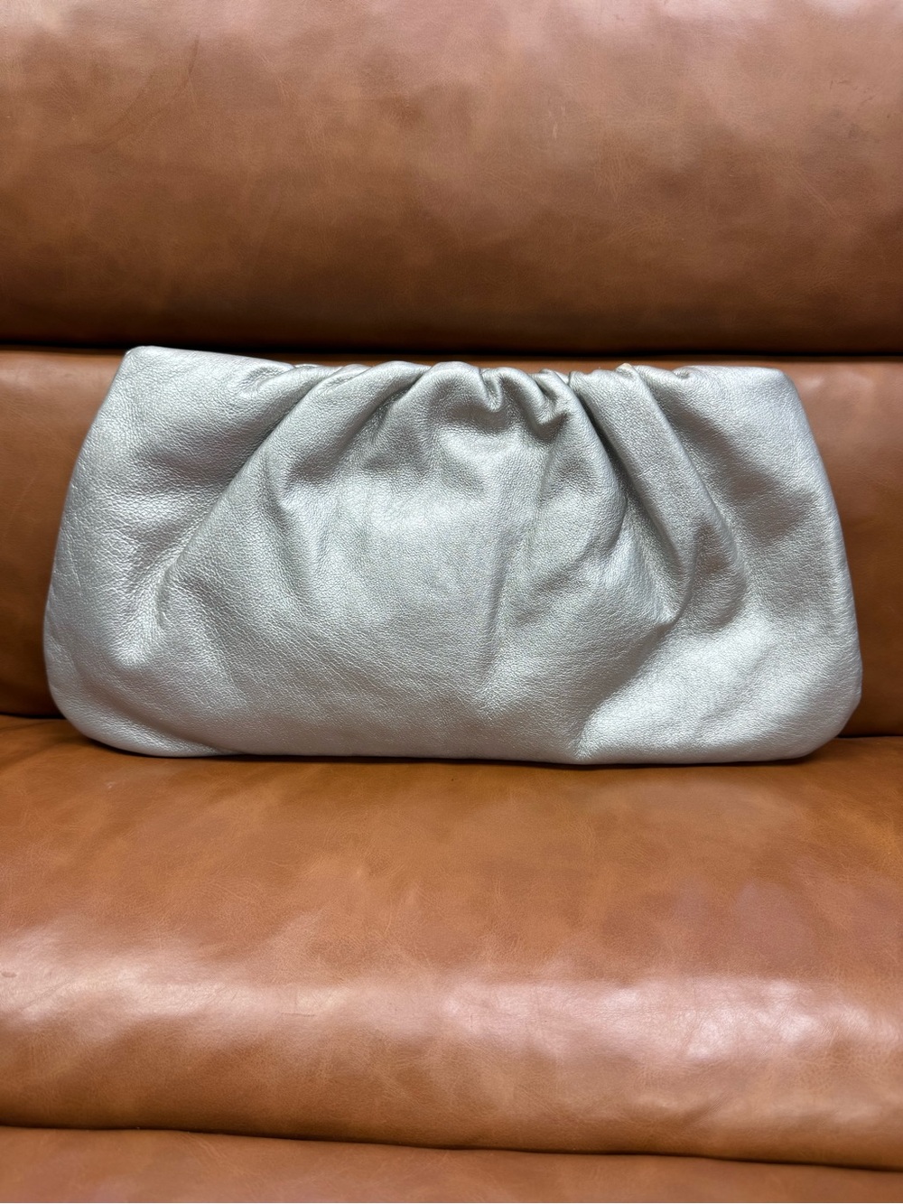 Real Leather Silver Gray Clutch Bag Minx Los Feliz Cotton Lining Made in USA